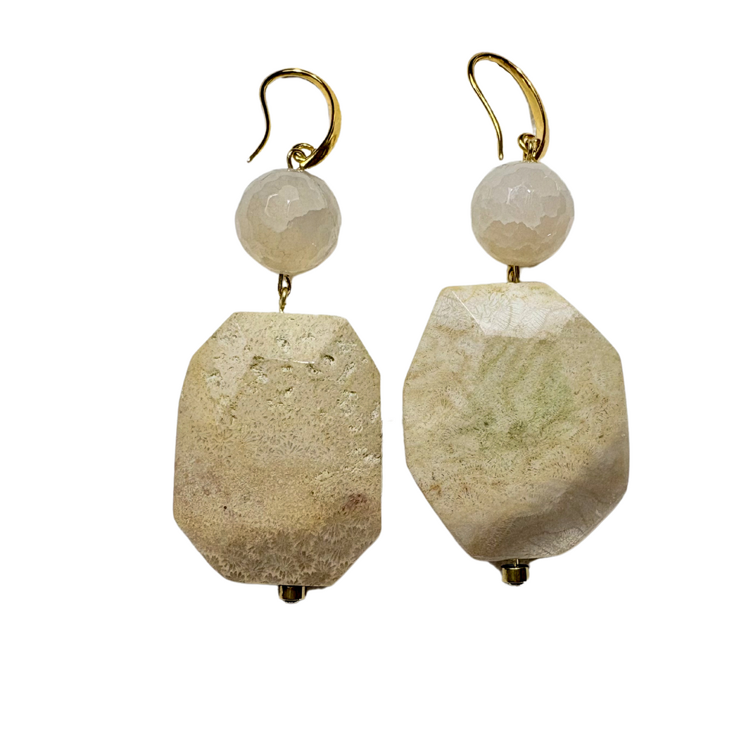 Agate and Agatized Coral Earrings