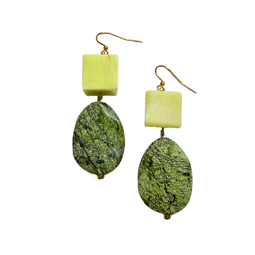 Dark Green and Yellow Serpentine Earrings