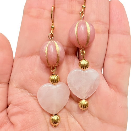 Rose Quartz and Czech Bead Earrings