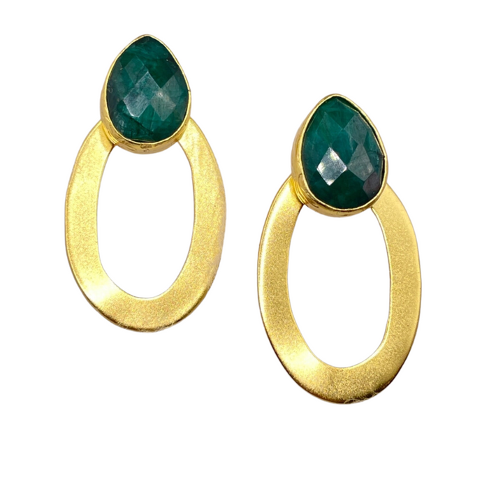 Emerald Gold Oval Earrings