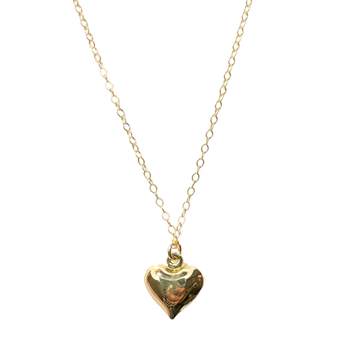 Gold Heart Puff Charm Necklace