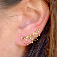 Gold Open Leaf Ear Climber Earrings