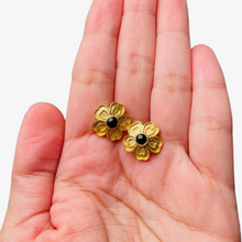 Gold Flower and Black Onyx Stud Earrings