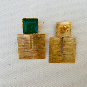 Green Onyx Squared Gold Earrings