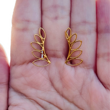 Gold Open Leaf Ear Climber Earrings