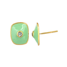 Green Enamel with Topaz Gemstones Stud Earrings