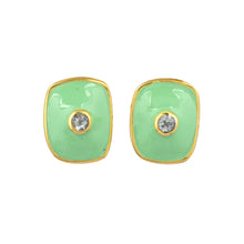 Green Enamel with Topaz Gemstones Stud Earrings