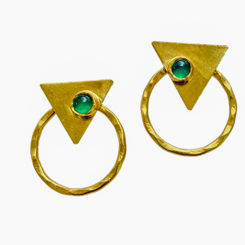 Green Onyx Geometric Shapes Stud Earrings