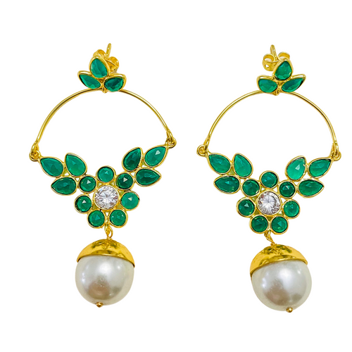 Green Onyx & Pearl Chandelier Earrings