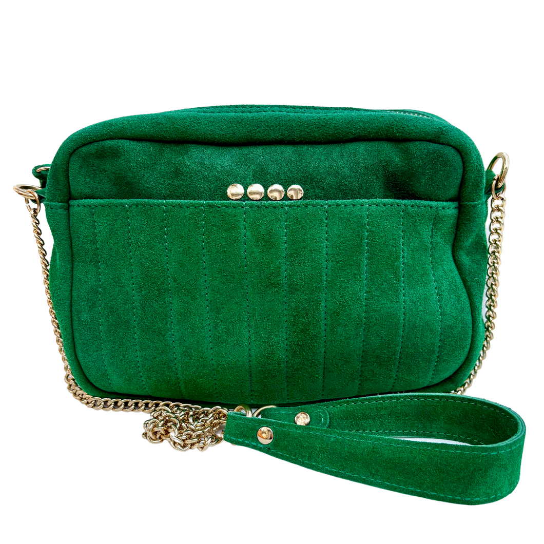 Green Suede Crossbody Handbag