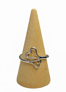 Double Heart Adjustable Sterling Silver Ring