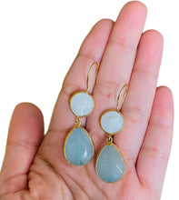 Aquamarine and Pearl Teardrop Gold Earrings