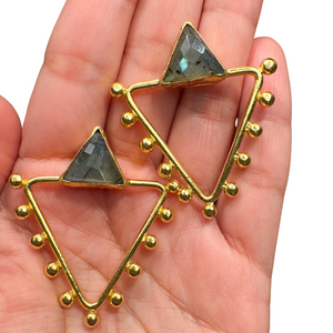 Labradorite Triangle and Dotted Earrings