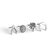 Sterling Silver Good Luck Stud Earrings Set
