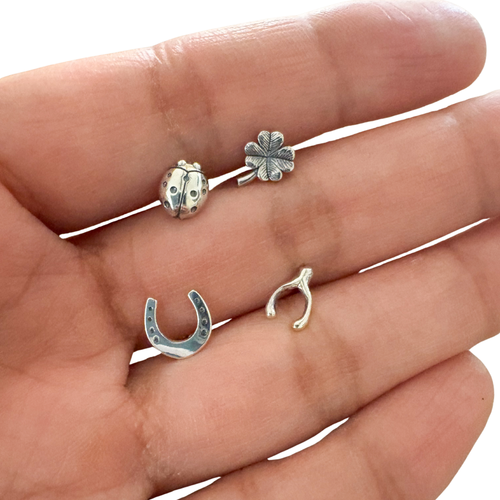 Sterling Silver Good Luck Stud Earrings Set