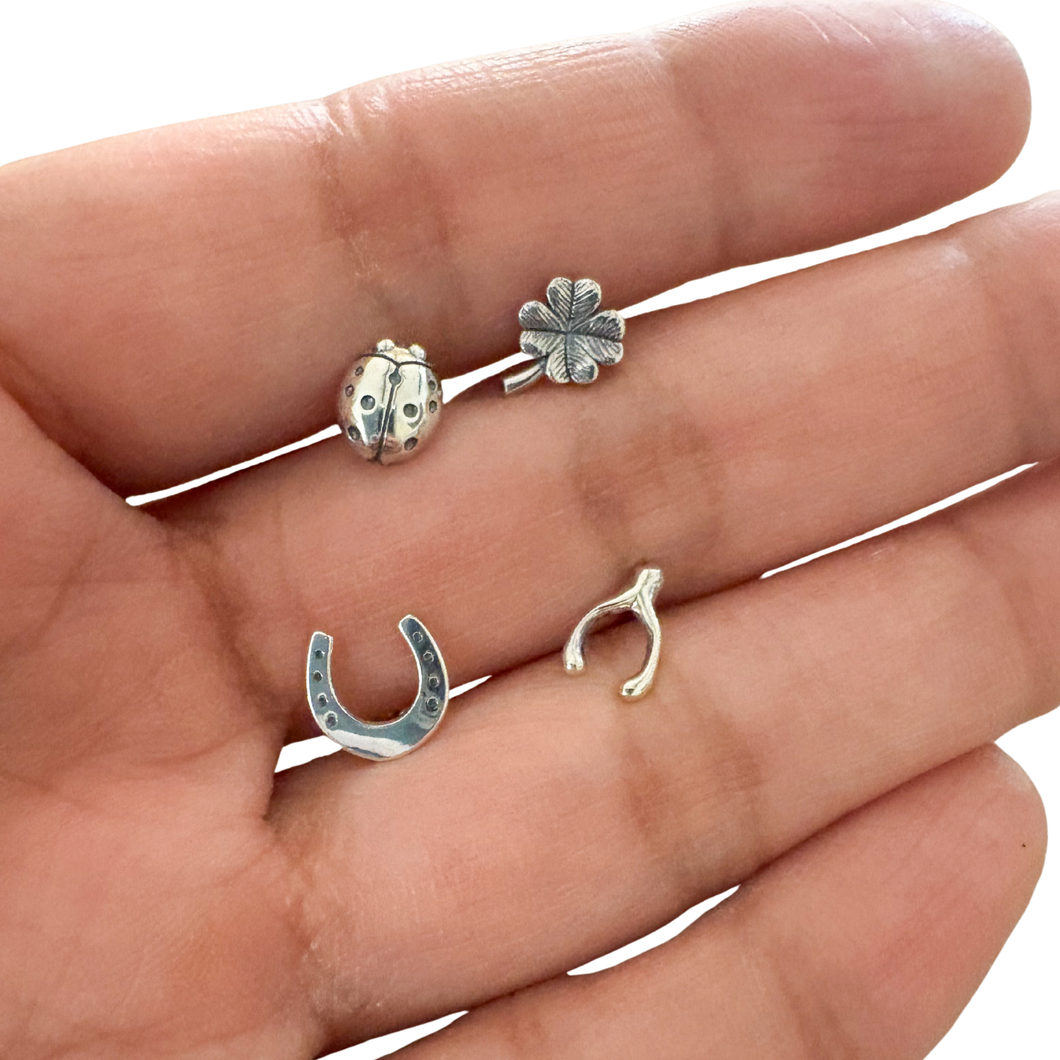 Sterling Silver Good Luck Stud Earrings Set