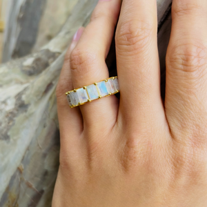 Moonstone Emerald Cut Infinity Gold Ring