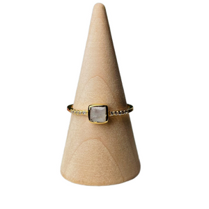 Small Square Moonstone and Zirconia Gold Ring