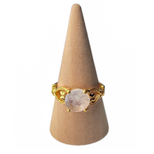 Moonstone with Side Hearts Gold Ring