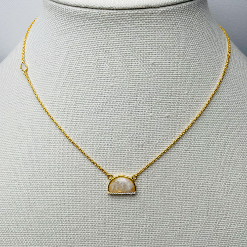 Moonstone Half-Moon Pendant Gold Necklace