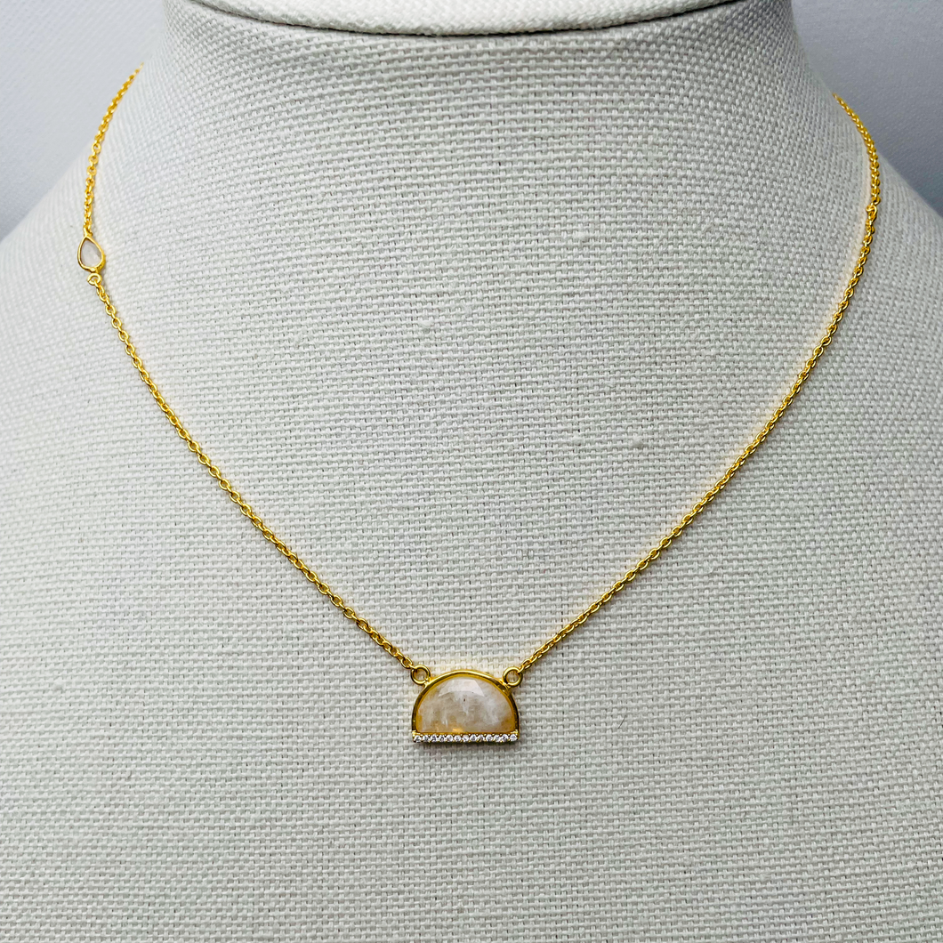 Moonstone Half-Moon Pendant Gold Necklace