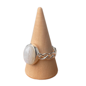 Moonstone Sterling Silver and Open Braid Ring