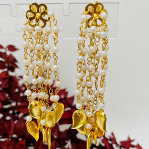 Pearl Strands and Leaf Accent Earrings