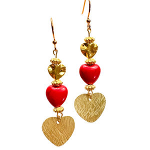 Red Heart and Gold Hearts Earrings