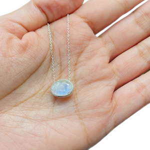 Moonstone Round Pendant Sterling Silver Necklace
