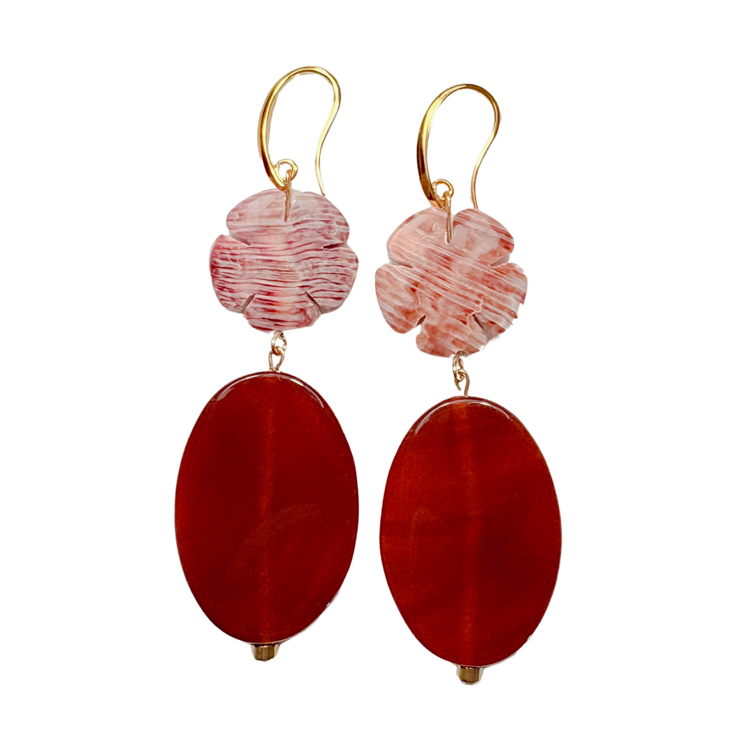 Flower and Red Agate Earrings