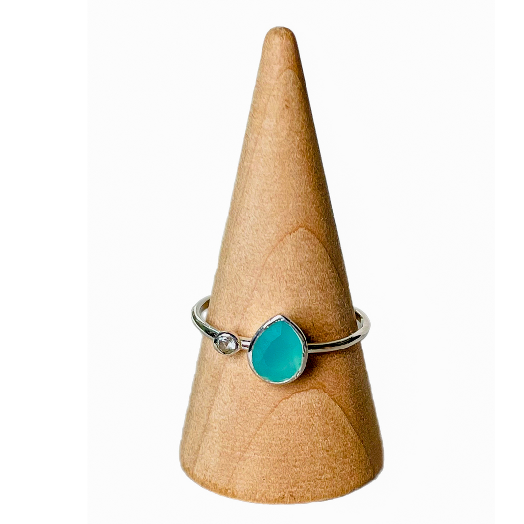 Teardrop Sky Blue Chalcedony Sterling Silver Ring