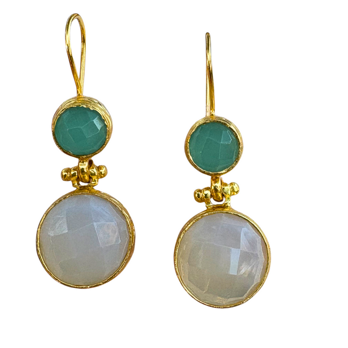 Circle Two-Tone Stone Gold Earrings