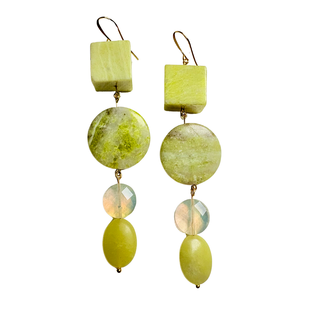 Yellow and Green Serpentine Drop Earrings