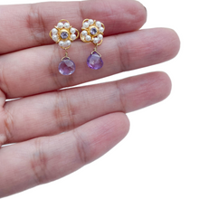 Tiny Flower Amethyst and Pearl Earrings