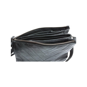 Black Herringbone Leather Crossbody Handbag