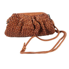 Cognac Brown Woven Leather Handbag