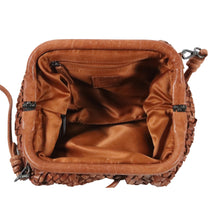 Cognac Brown Woven Leather Handbag