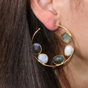 Labradorite & Moonstone Gold Hoop Earrings