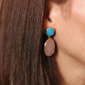 Turquoise and Rose Quartz Gemstone Earrings
