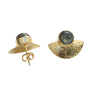 Labradorite and Hammered Gold Stud Earrings
