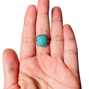 Blue Amazonite Brass and Sterling Ring