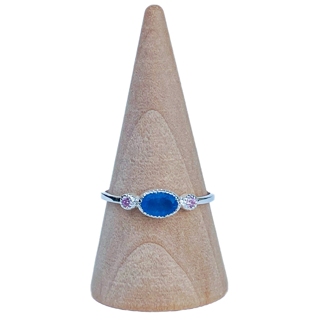 Blue Quartz and Pink Zirconia Sterling Silver Ring