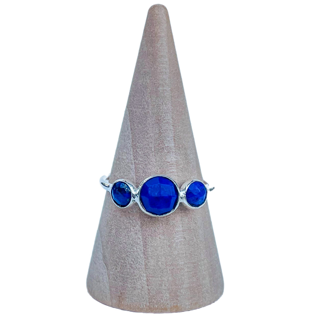 Lapis Three Stone Sterling Silver Ring