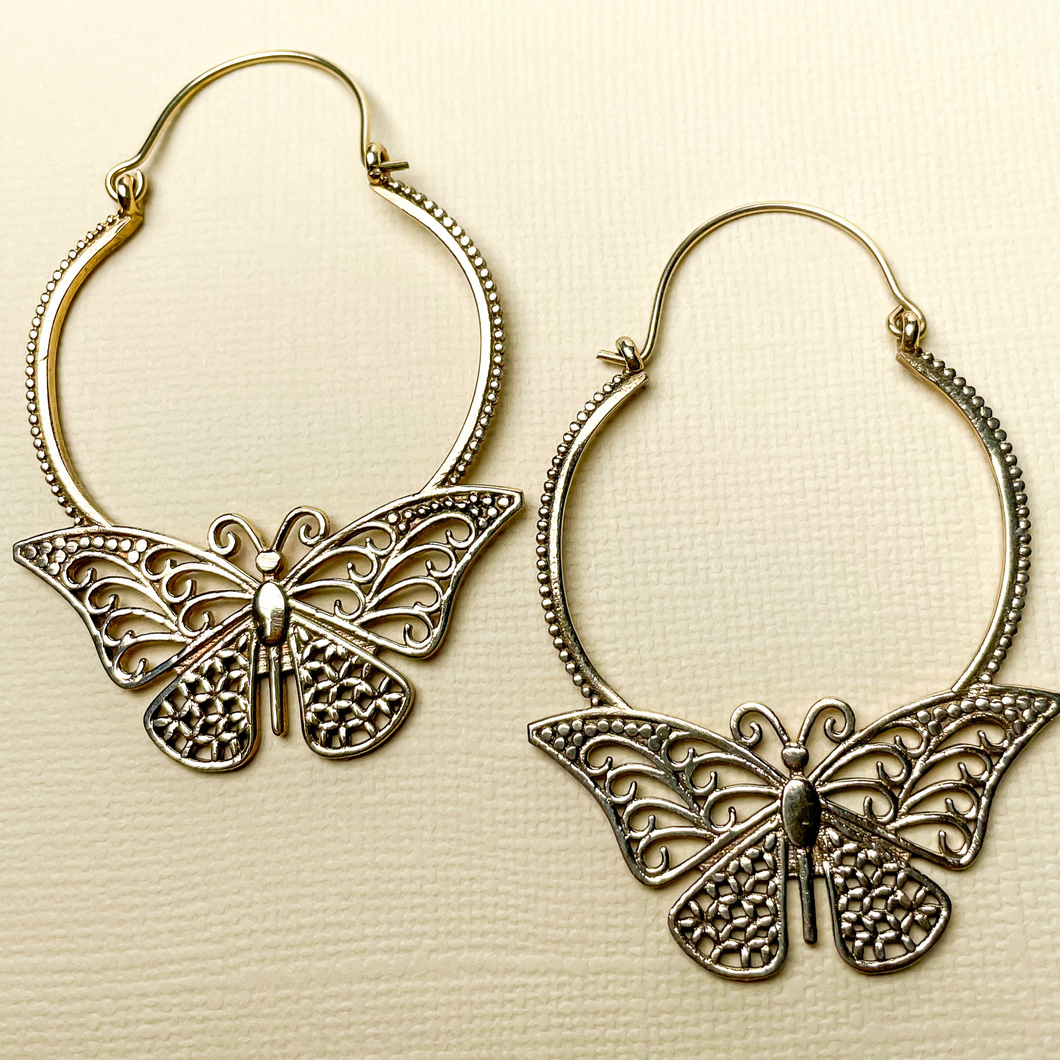 Large Butterfly Hoop Earrings