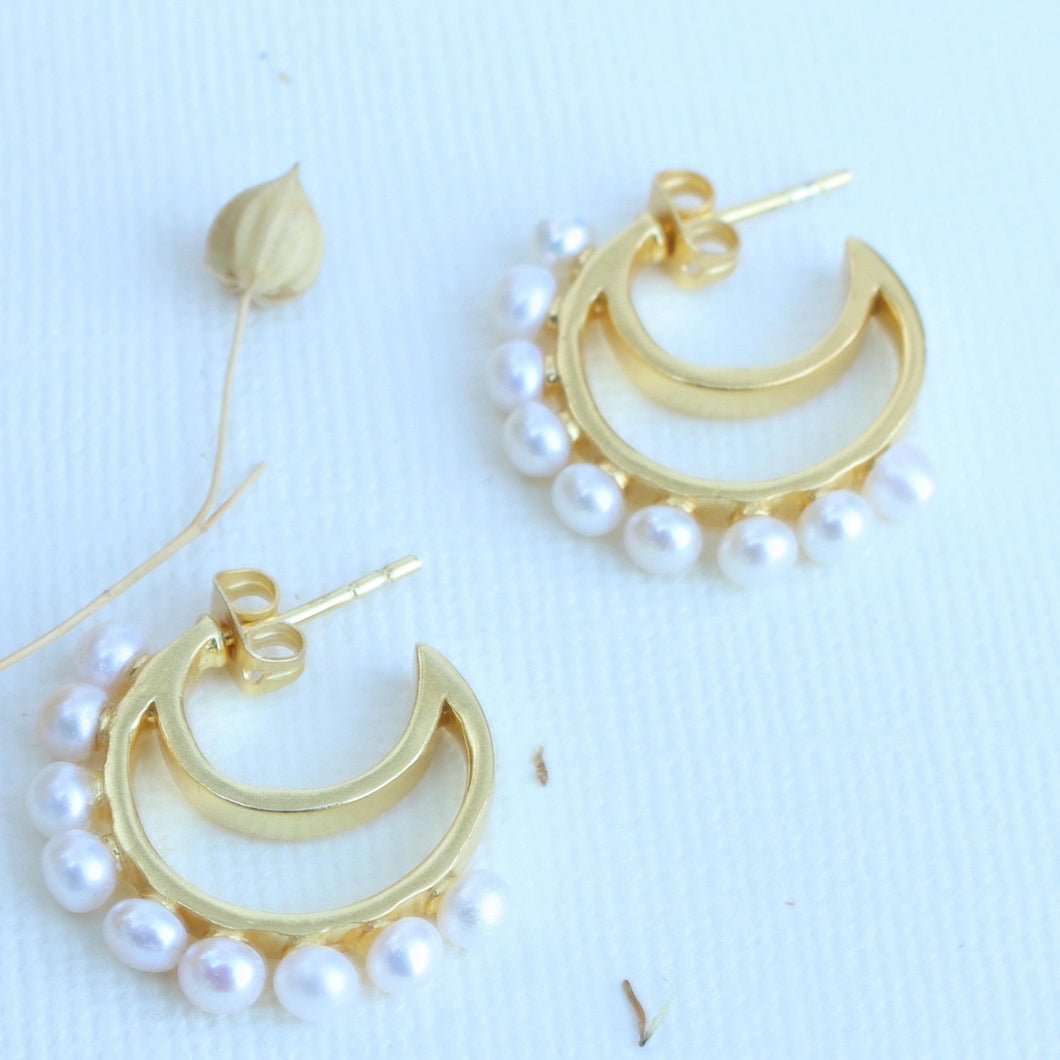 Pearl Crescent Small Hoop Earrings
