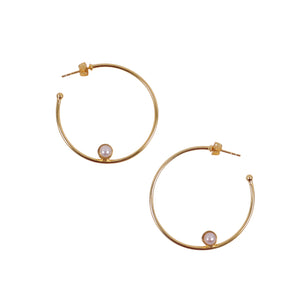 Gold Hoops with Single Pearl