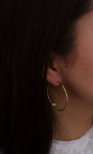 Gold Hoops with Single Pearl
