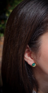 Green Onyx and Garnet Stud Earrings
