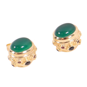 Green Onyx and Garnet Stud Earrings