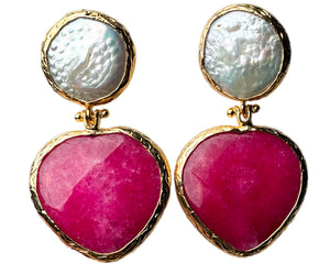 Hot Pink Heart and Pearl Earrings